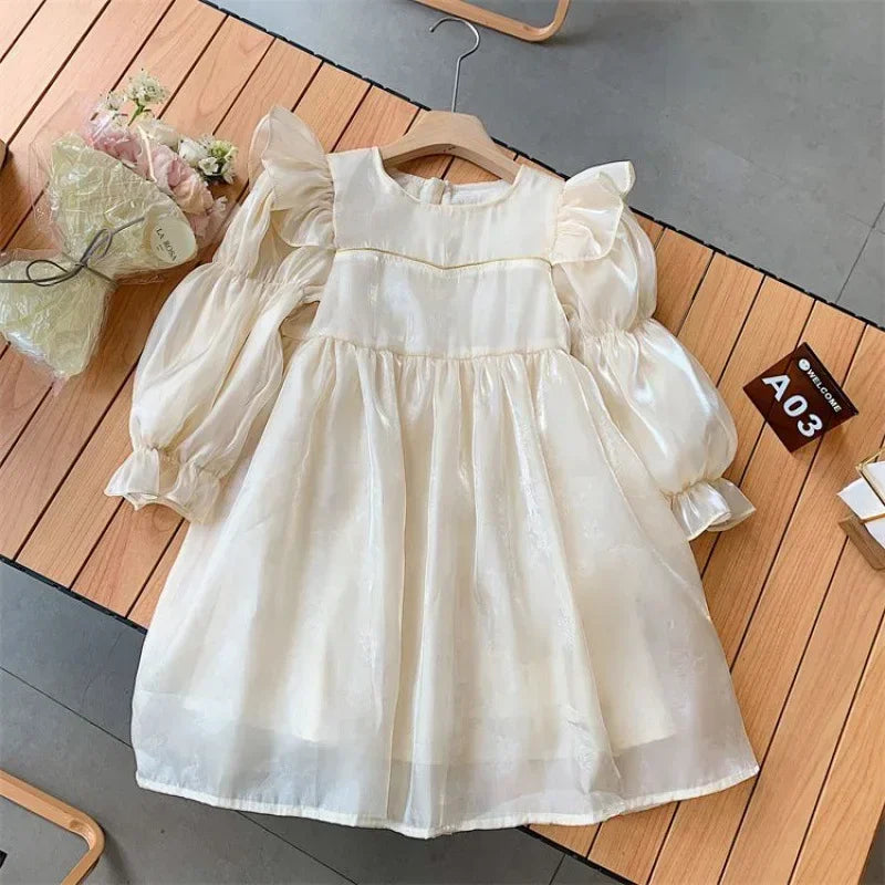 Girls Princess Party  Autumn Children's Dresses Girls'dresses Long Sleeve Dress Baby Champagne Puffy Gauze Dresses Children's