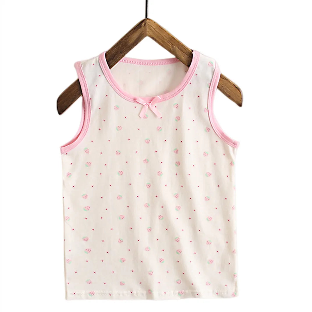 3pcs/Lot Girls Cotton Singlet Underwear Tank Strawberry Prints Kids Undershirts Cotton Tank Bow Tops Size 100-150