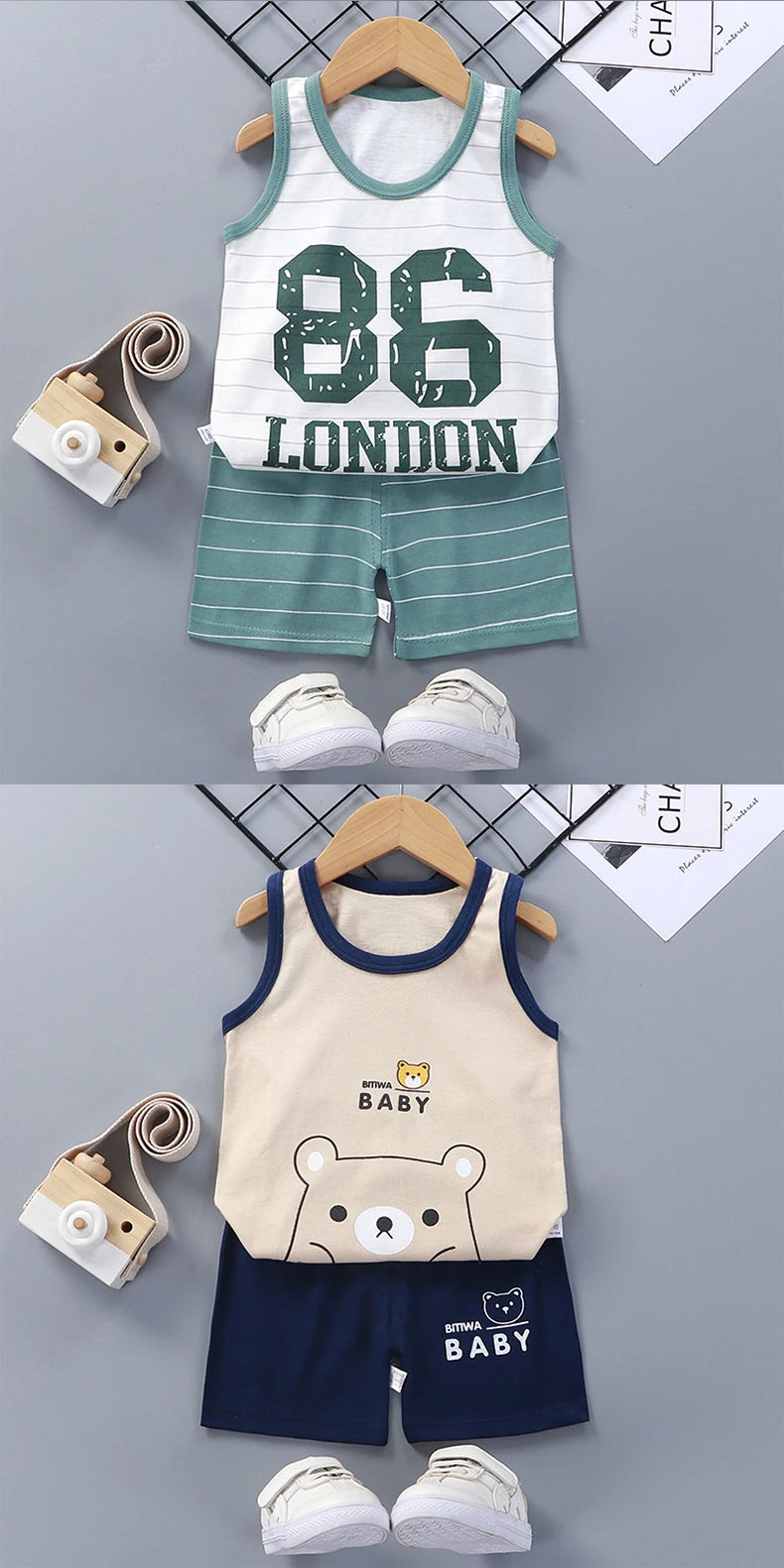 Children Sets Kids Clothes Boys Girls Vest Suit  Summer Children's Clothing baby Cotton T-Shirts Shorts Tank Top Sleeveless