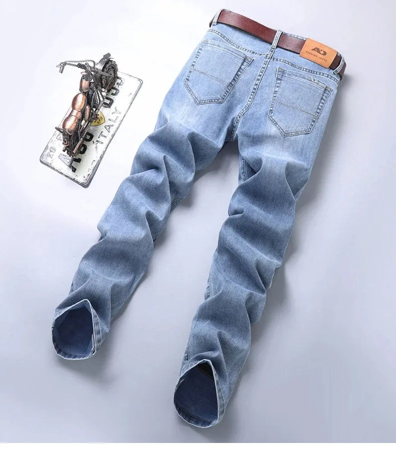 New in Men's Straight Jeans Summer Thin Casual Stretch Fashion Business Casual Denim Pants Straight Classic Male Trousers