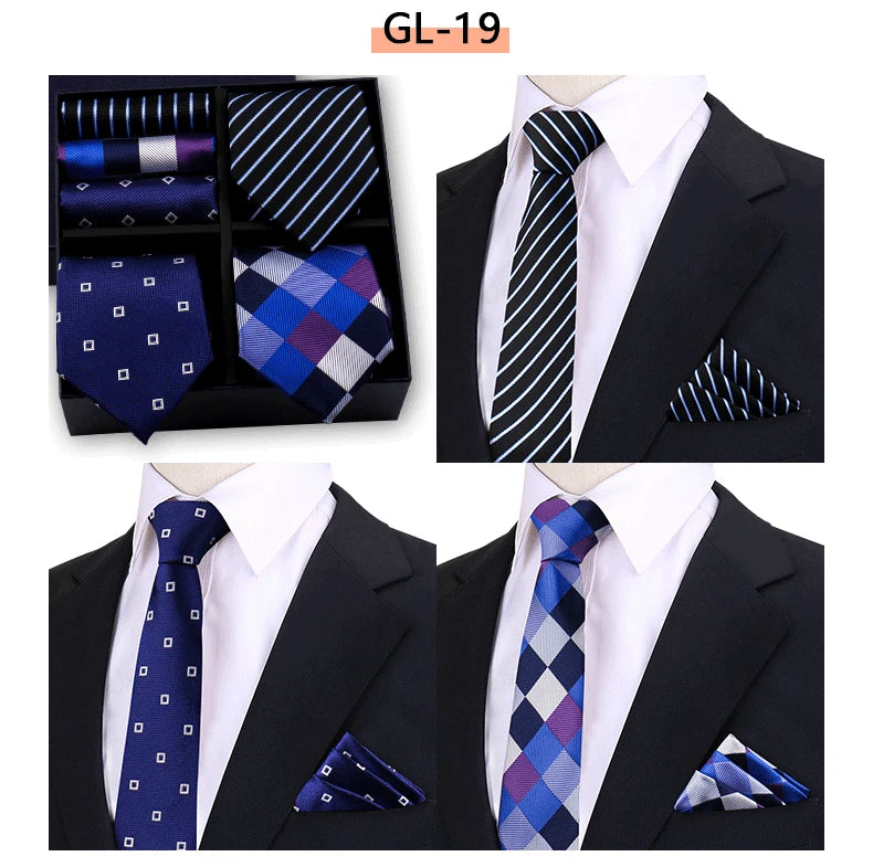 Luxury Men's Tie 3 Sets In Gift Box Paisley Striped Necktie Handkerchief For Men Gravata Wedding Formal Clothing Accessories