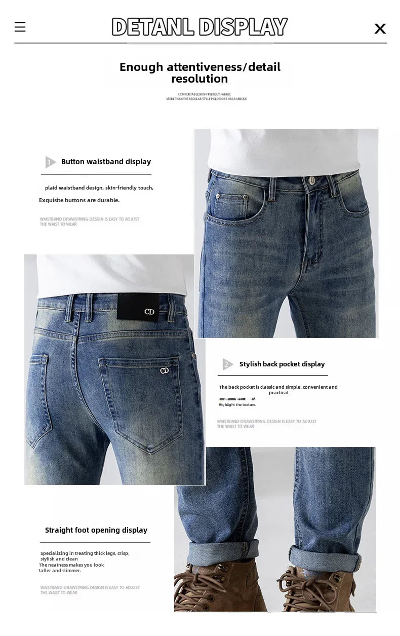 Spring Summer New High End Jeans Men's Elastic Slims Smooths Your Silhouette Casual Fashionable Trendy Denim Trousers