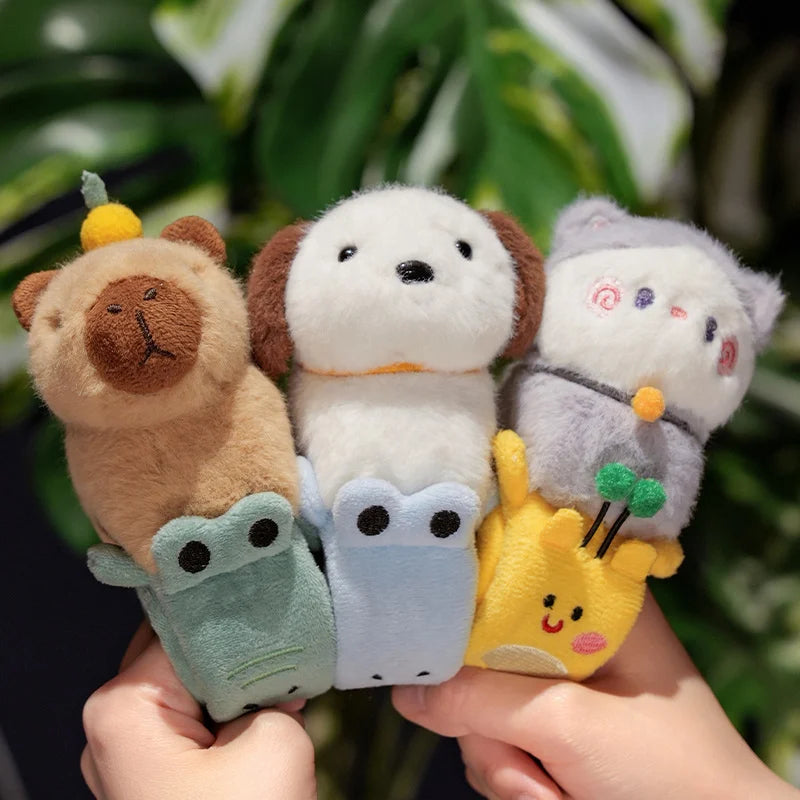 Lovely Animal Slap Snap Wrap Wristband Bracelet Capybara Dog Cat Plush Hand Ring Wristband Kids Toys Creative Funny Gift