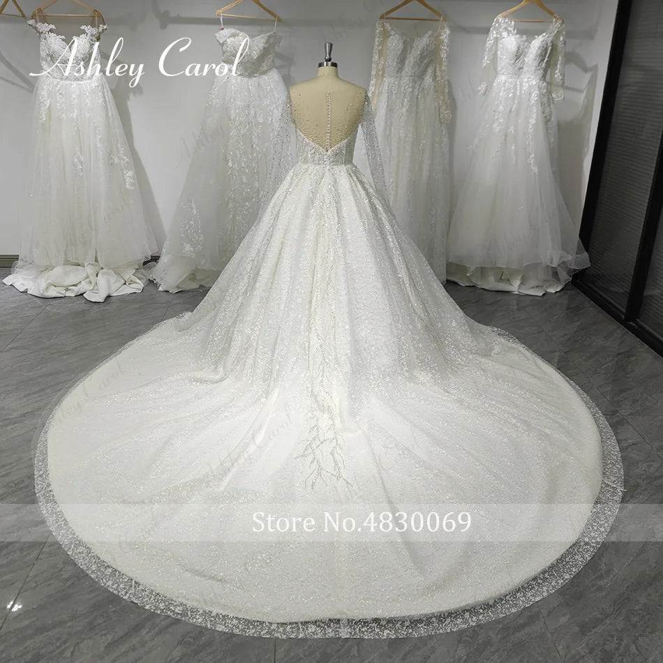 Ashley Carol Luxury Wedding Dresses For Women 2024 Bride Long Sleeve Princess Sparkling Beaded Bridal Dress