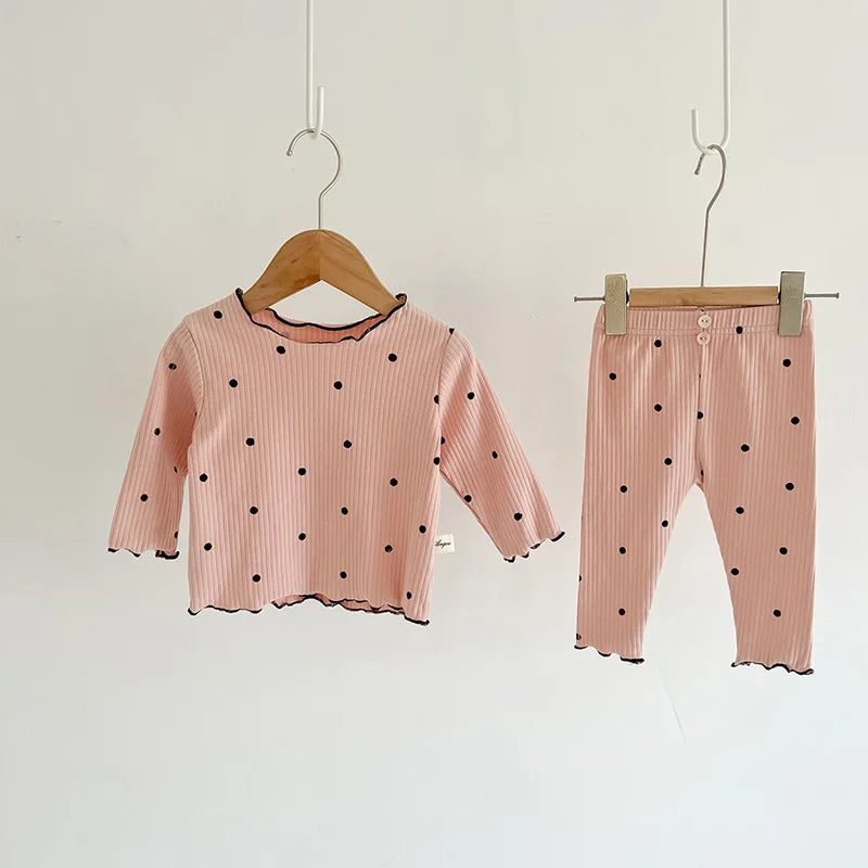 MILANCEL 2023 Spring Baby Pajama Set Dot Print Infant Girls Sleeper Wear Toddler Girls Indoor Clothes Suit