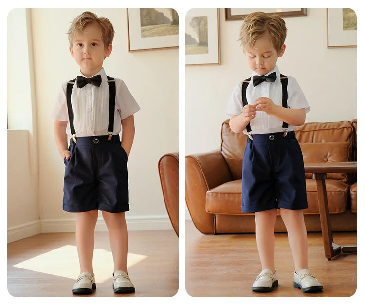 Boys Suit For Wedding Baby Kids Formal Ceremony Tuxedo Dress Children Birthday Photograph Set Evening Party Performance Costume