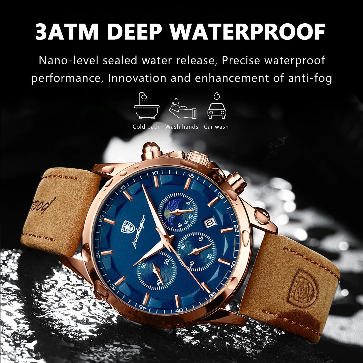 POEDAGAR Men Quartz Watch Luxury Sports Waterproof Chronograph Luminous Date Man Wristwatch Business Leather Men's Watches Clock