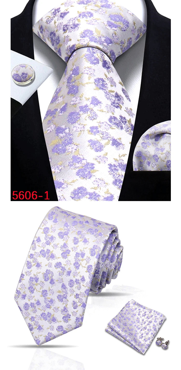 Luxury Floral Wine Ties For Men Wedding Party Business Necktie Handkerchief Cufflinks Set Men Suit Accessories Handmade Gravata