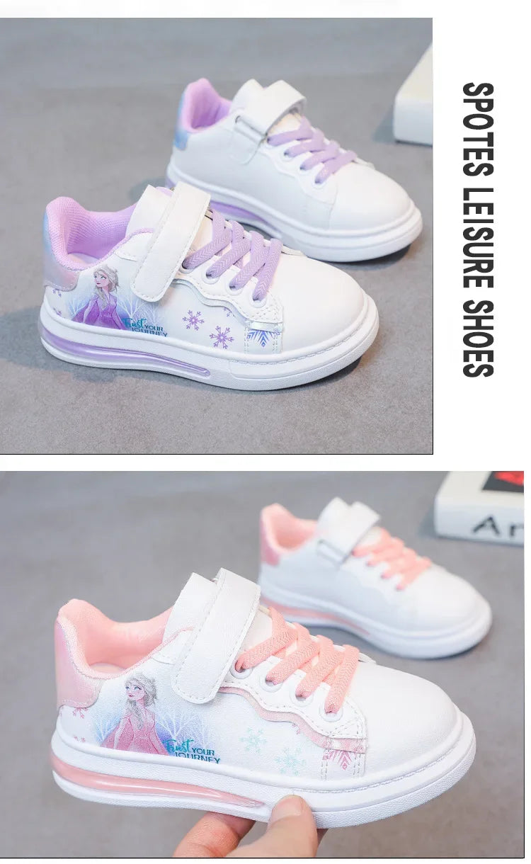 Disney Kids Girls Shoes 2024 Summer Children Sneakers Girls Elsa Frozen Princess Casual Sport Shoes Student Shoes Teen Shoes