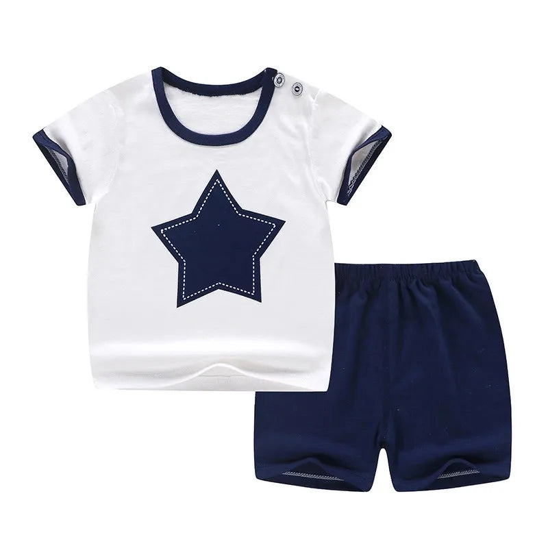 Casual Short Sleeve Tees +Shorts Children Cute Summer Clothing New Crewneck Tshirt 2 Piece/Set  Boys Baby Fashion Tracksuits