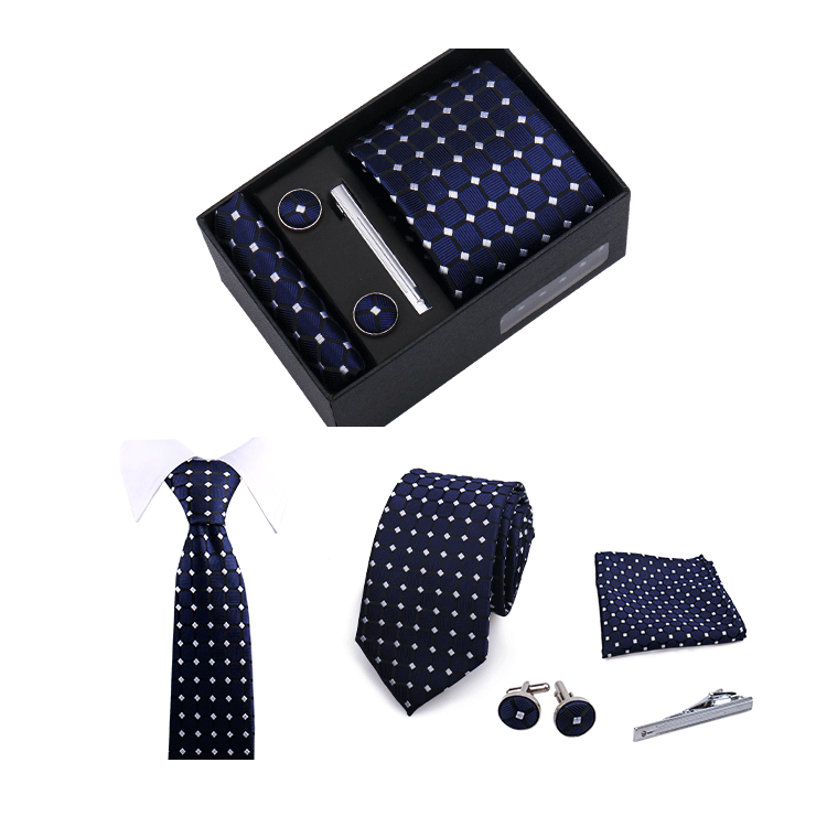 Fashion Elegant Men's Necktie Gift Box Striped Tie Handchief Cufflink Tie Clip 4 pcs Set Wedding Business Party Suit Accessories