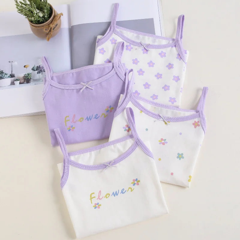 4pcs/lot Spring Summer Baby Girl Tank Camisole Lace Girl Clothes Underwear T Shirt Sleeveless Tees Floral Kids Outfits Children