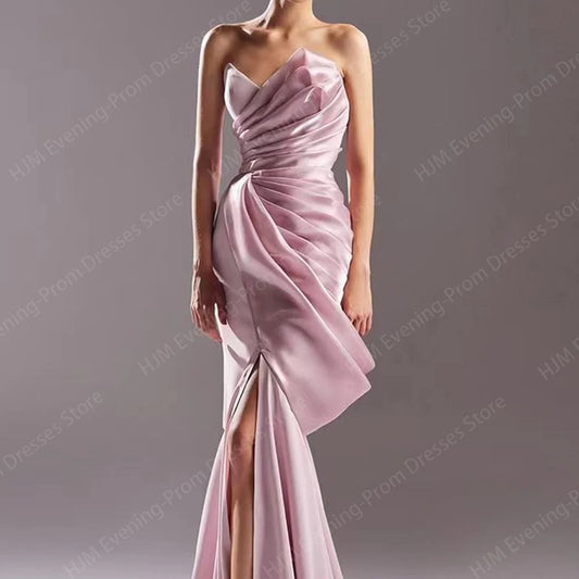 Elegant Long Pink Evening Dresses for Women Strapless Floor-Length Mermaid Prom Party Wedding Special Events Gala Dress 2024