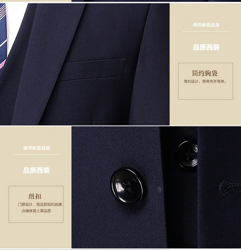 2023High-quality solid color (suit + vest + trousers) Men's business formal suit 3/2 business suit bridegroom and best man