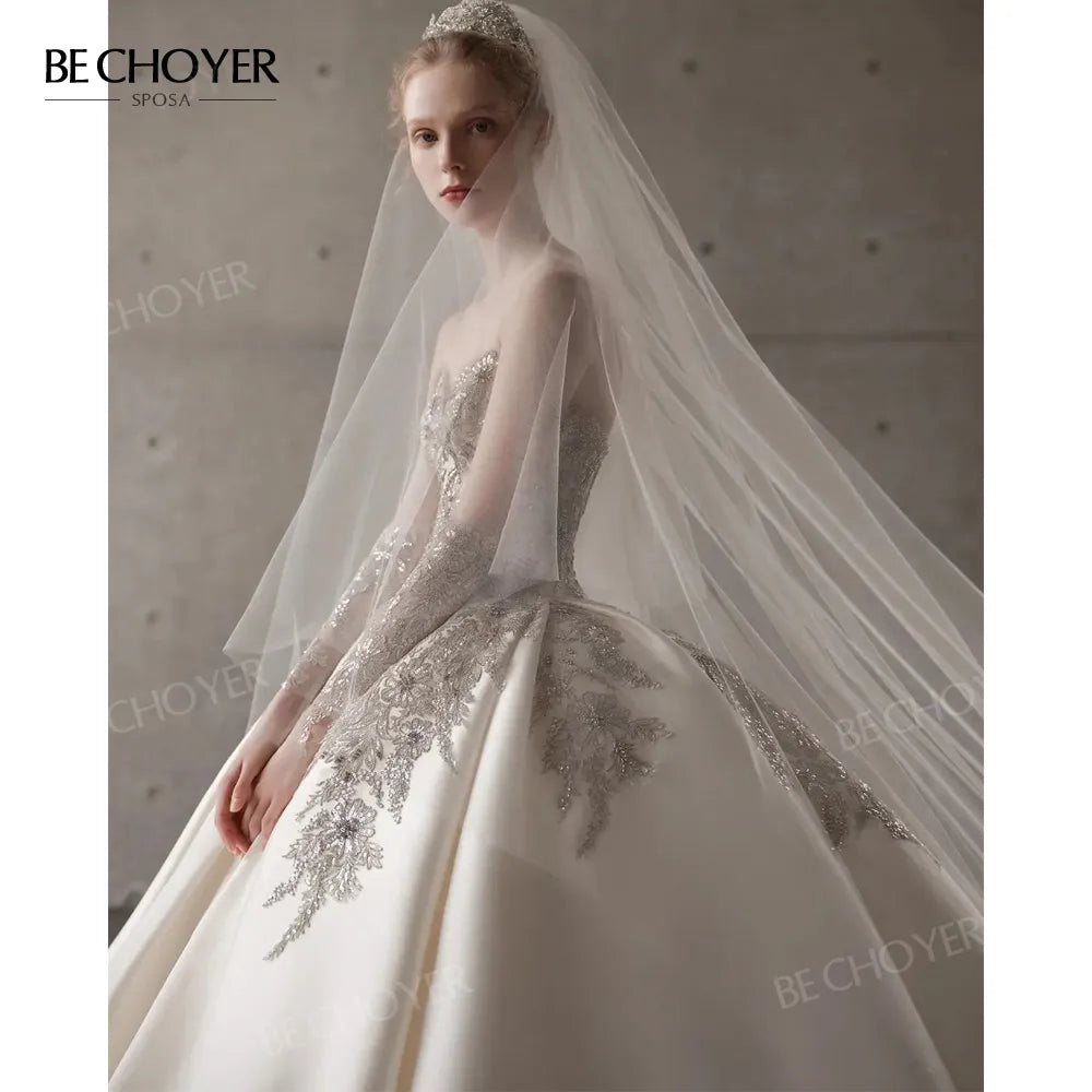 Wedding Dress Ball Gown Gorgeous Sweetheart Beaded Satin Bride 2024 Royal Train Fashion Princess BECHOYER B511