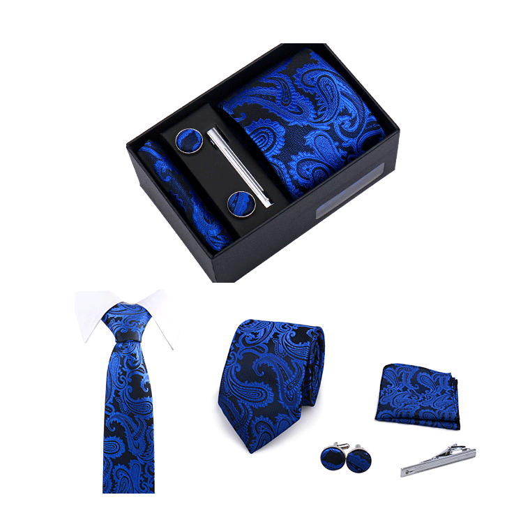 Fashion Elegant Men's Necktie Gift Box Striped Tie Handchief Cufflink Tie Clip 4 pcs Set Wedding Business Party Suit Accessories