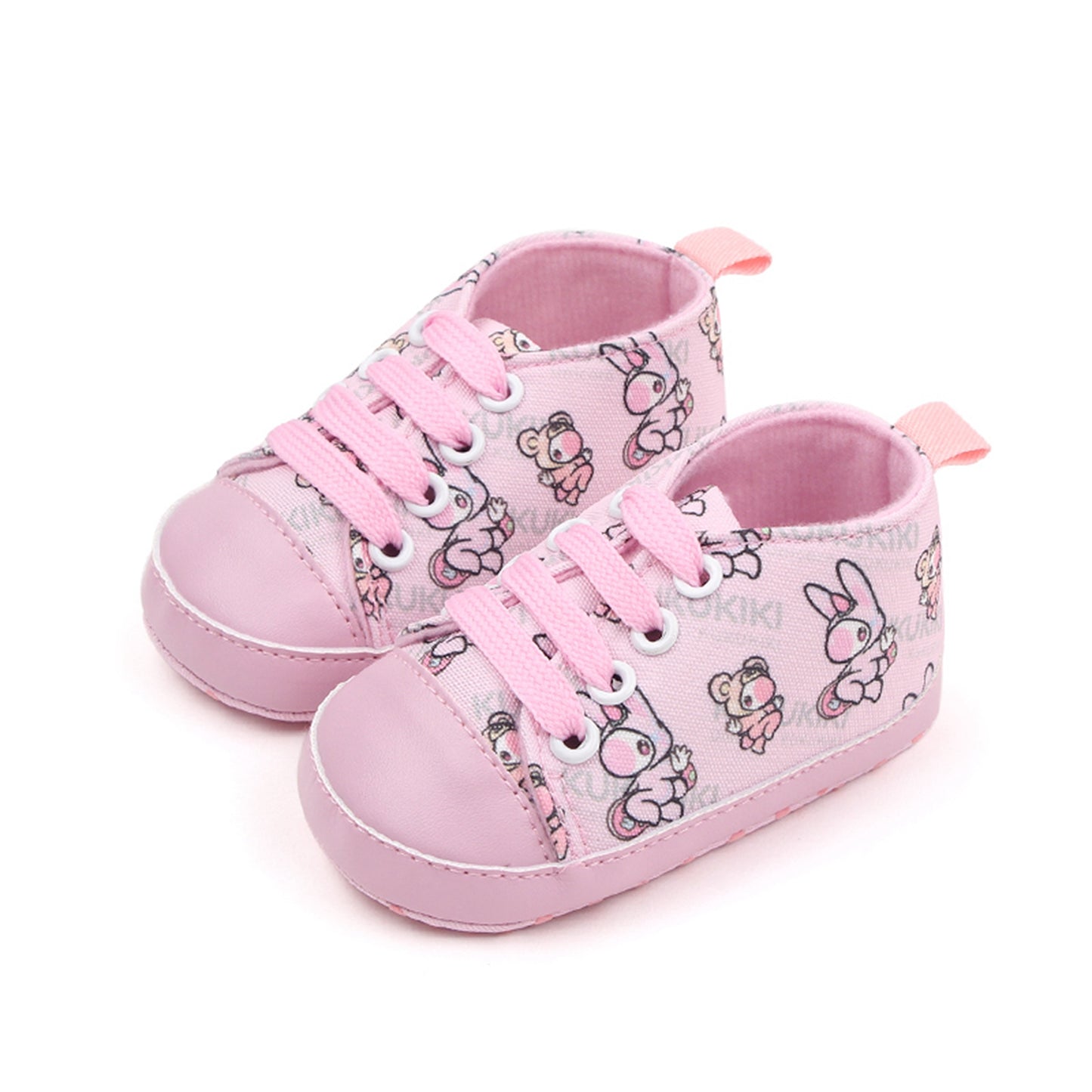 Baby Boys Girls Crib Shoes Cartoon Print Tie-Up Sneakers Non-Slip Infant First Walkers 0-18M