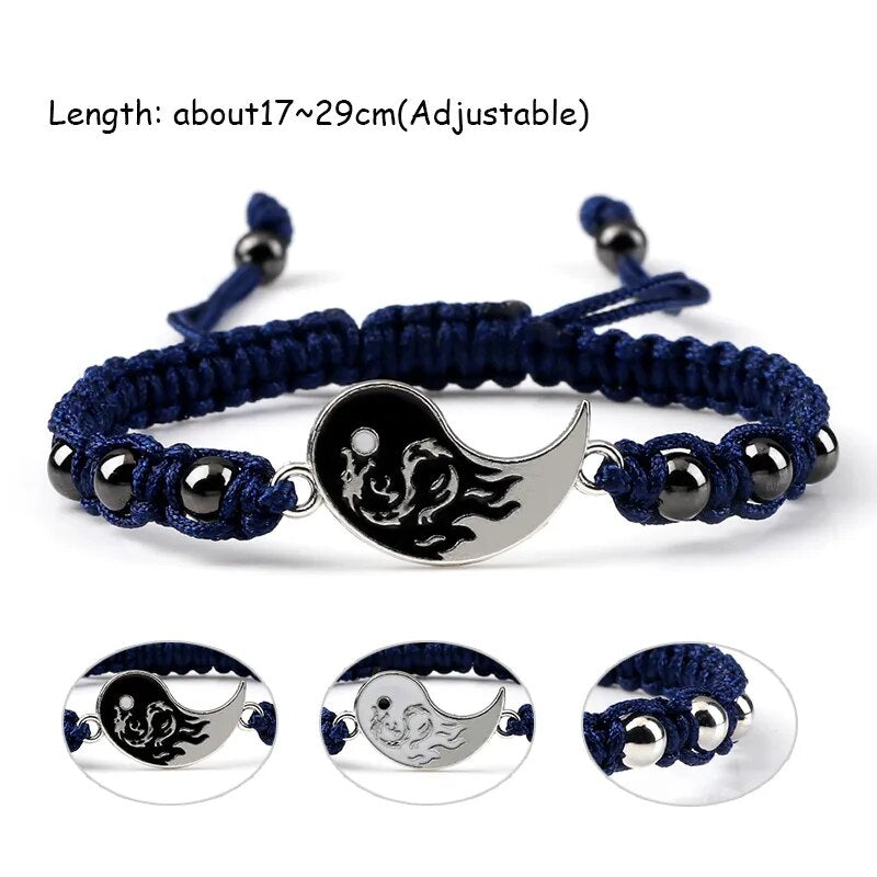 2Pcs/set Dragon Tai Chi Gossip Braided Bracelet for Women Men Best Friends Adjustable Yin Yang Bracelets Fashion Couple Jewelry