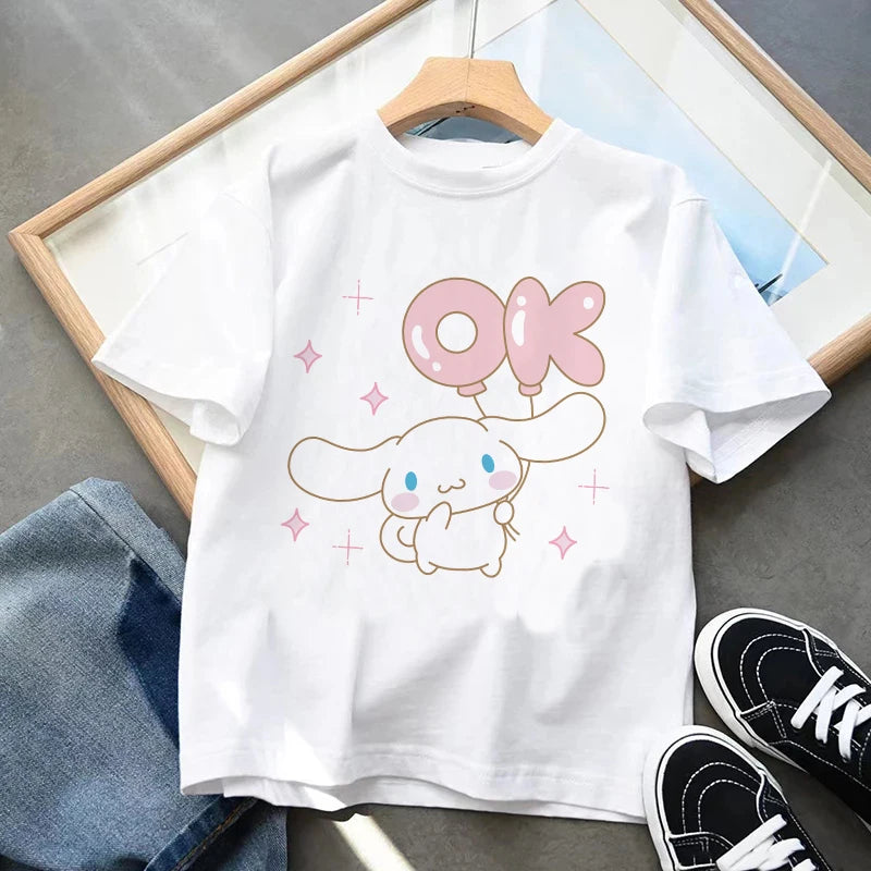 Tshirt Cinnamoroll Children's T-shirt Kawaii T Shirt Sanrio Anime Cartoon Children Casual Clothes Y2k Tee Shirt Kid Girl Boy Top