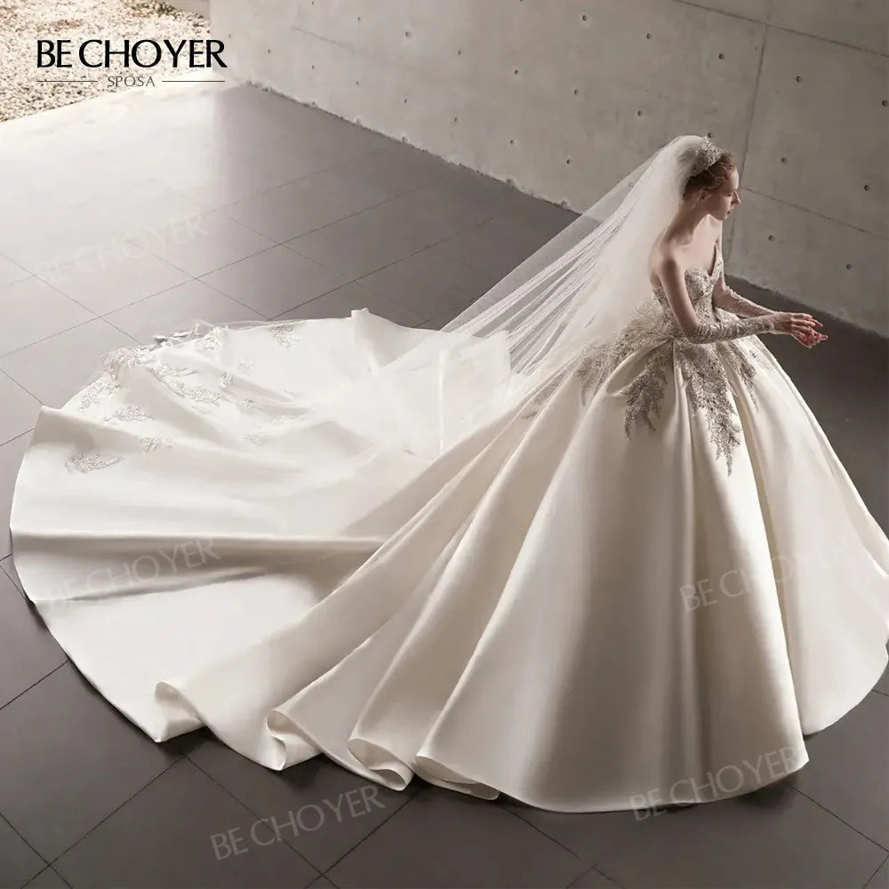 Wedding Dress Ball Gown Gorgeous Sweetheart Beaded Satin Bride 2024 Royal Train Fashion Princess BECHOYER B511