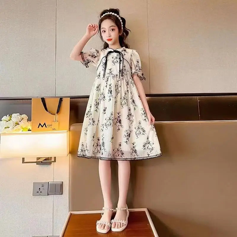 ARWEN & AJH GROUP Princess Girls Dress Summer 2024 Fashion Baby Kids Chinese Style Dresses Children Cheongsam Vestido Teenage 6 8 10 12 14 Year