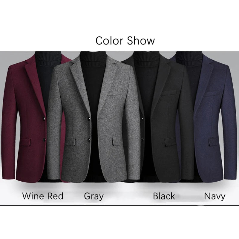 ARWEN & AJH GROUP    Brand Business Casual Wool Blazer Men 2024 Autumn and Winter New Solid Men Blazer Regular Fit Long Sleeve Blazers for Men