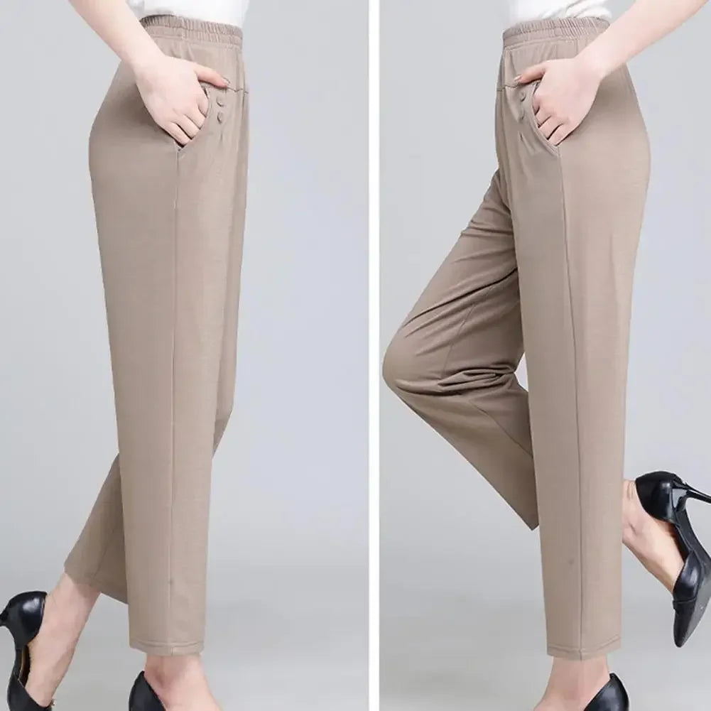 Big Size 5XL Women Casual Straight Pants Spring Summer Thin Loose Elastic High Waist Fashion Diamonds Pocket New Female Trousers