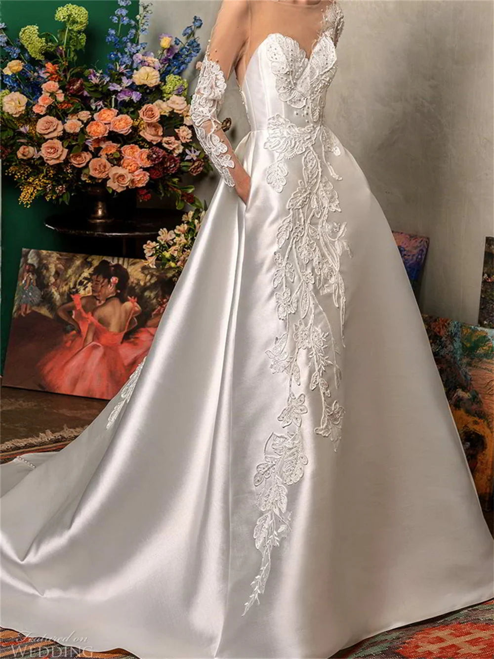 ARWEN&AJH GROUP مجموعة اروين التجاريه2024  Elegant Lace Wedding Dresses 2024 Classic Satin Bride Gown Simple Long Sleeve Floor-Length Gowns Vestidos De Novia