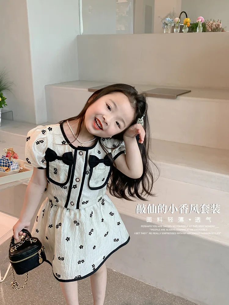 Girls Clothing Set 2022 New Summer Short Sleeve Shirt Top & Floral Skirt 2PCS Children Clothing Kids Clothes Sets 2 3 4 5 6 7Y