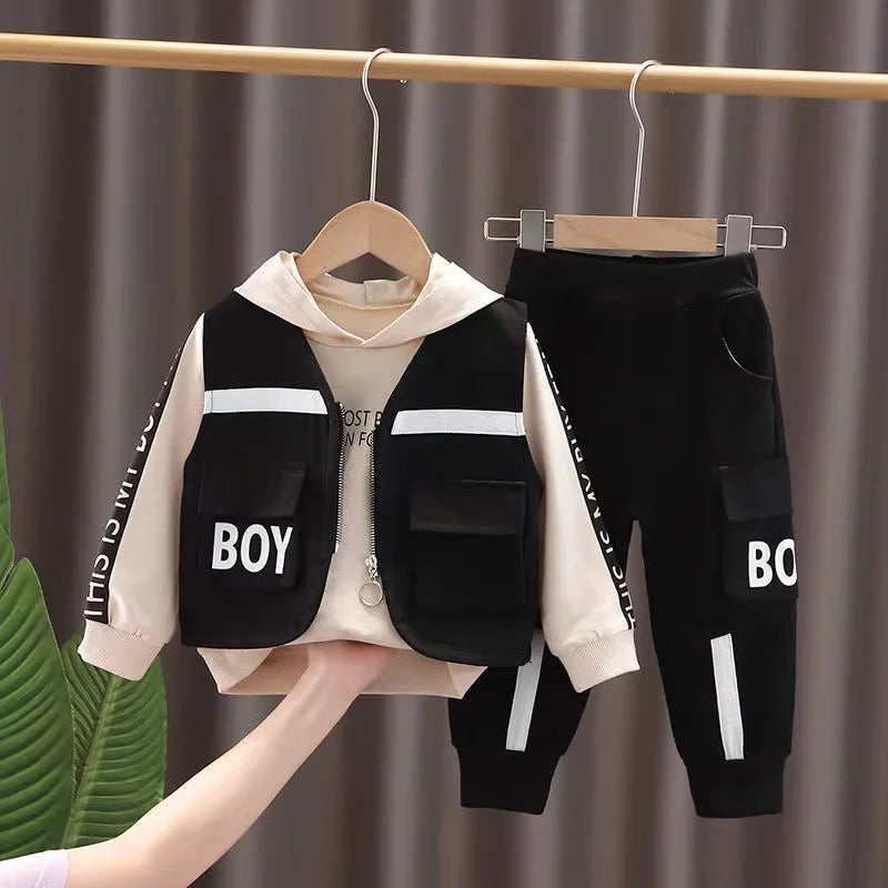 New Spring Autumn Baby Clothes For Boys Suit Children Fashion Hoodies Vest Pants 3Pcs/Set Toddler Sports Costume Kids Tracksuits