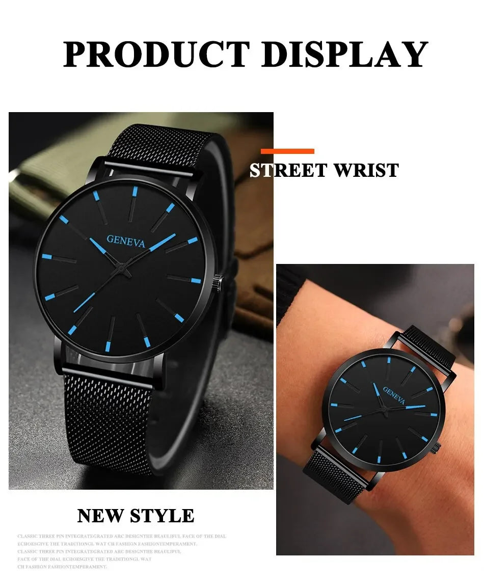 Minimalist Mens Fashion Ultra Thin Watches Simple Men Business Stainless Steel Mesh Belt Quartz Wrist Watch Relogio Masculino