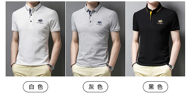 2024 Summer New Men's Embroidered Polo Collar 100% Cotton Short Sleeved Polo Shirt Fashion Solid Color Casual Top T-shirt M-4xl