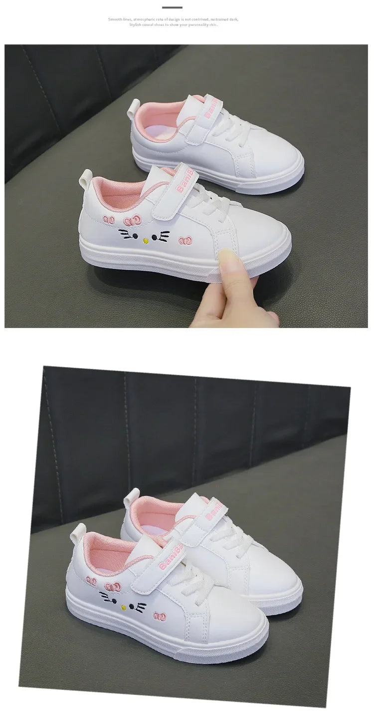 Four Seasons Children Casual Sport Running Anti-Slip Shoe Soft Sole Fashion Leather Kids Flat Sneakers Princess Girl Casual Shoe