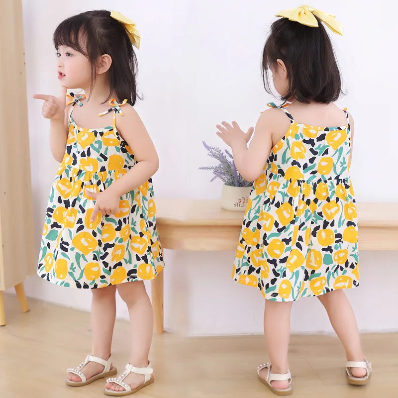 Summer Cute Girls Dress kids Girl Clothes Sleeveless Suspender Children's Clothing Princess Print Cotton Casual Dresses