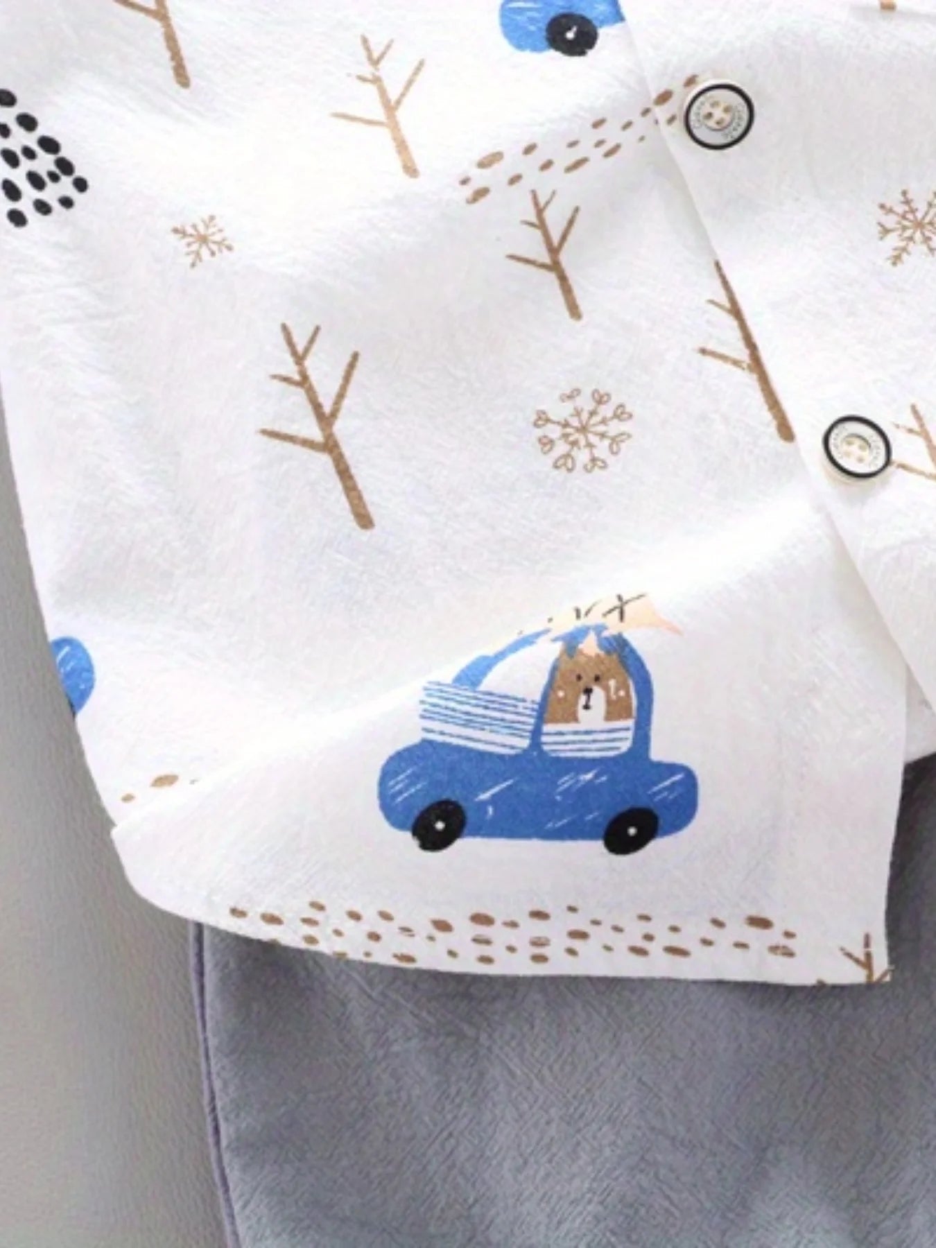 Infant and toddler summer full print bear driving pattern short sleeved shorts set for outdoor standing collar shirt fashion two