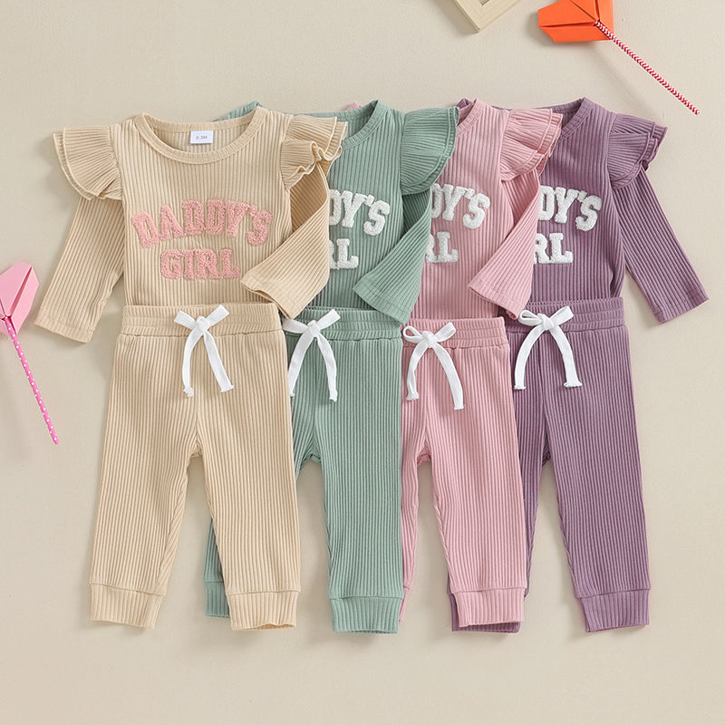 Daddys Girls Baby Clothes 3 6 9 12 18 Month Ribbed Romper Ruffle Long Sleeve  Pants Newborn Outfits Clothing Set