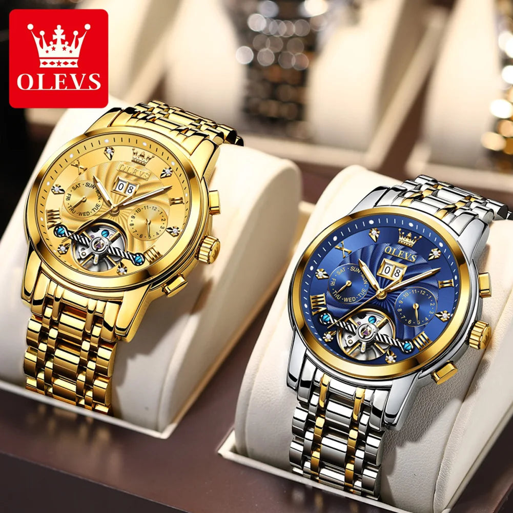 OLEVS 9910 Automatic Mechanical Watch for Men Luxury Skeleton Men's Wristwatches Stainless Steel Waterproof Original Man Watch