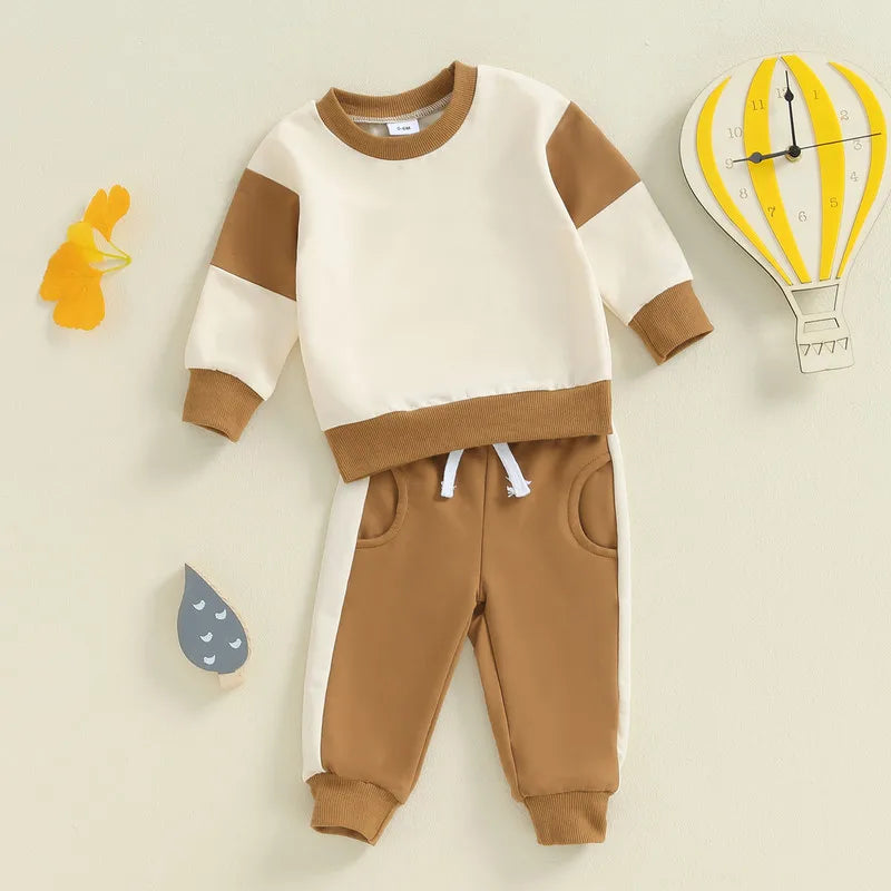 RUEWEY Baby Boy Contrast Colors Pant Sets Spring Autumn Clothes Long Sleeve Sweatshirt and Elastic Sweatpants 2 Piece Track Suit