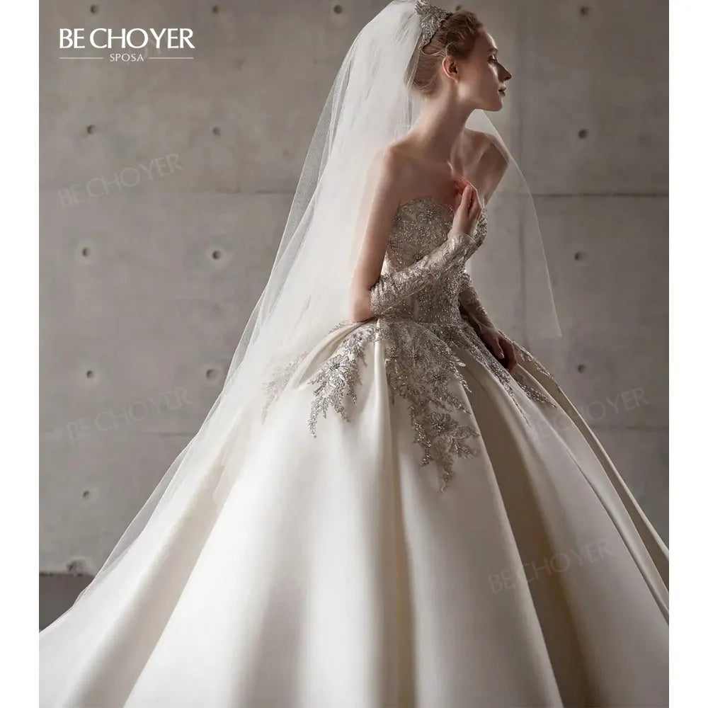 Wedding Dress Ball Gown Gorgeous Sweetheart Beaded Satin Bride 2024 Royal Train Fashion Princess BECHOYER B511