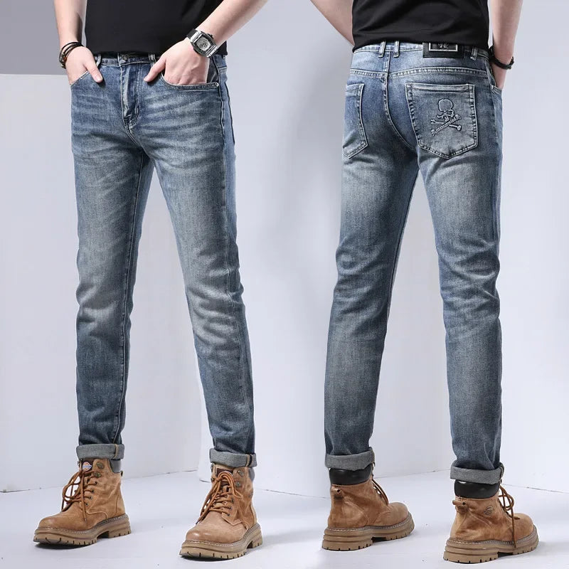 Trendy Summer New Euro Style Jeans Slim Fit Lean Mean Bootleg Pants American Thin Cut Ribcage Details Casual Streetwear