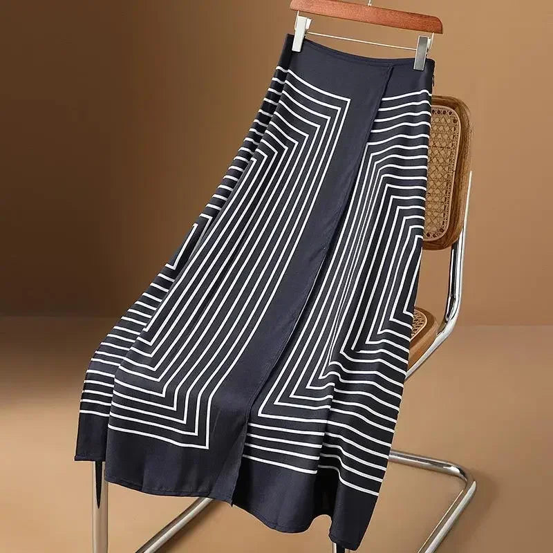 مجموعة أروين التجارية ARWEN & AJH GROUP Summer New Casual Fashion Light Luxury Design Black White Striped Women Skirt High End Hepburn Style Long Skirt