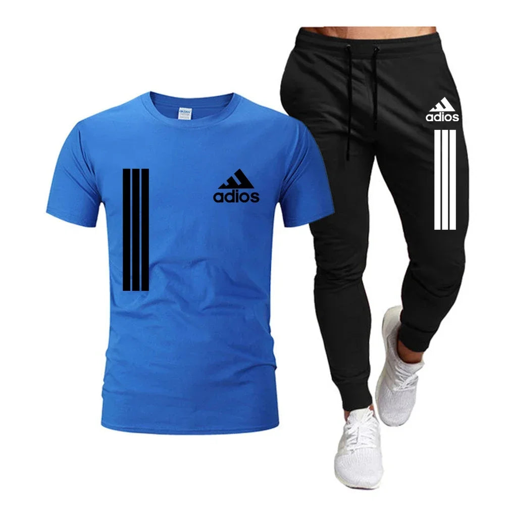 2024 Spring/Summer Fashion Men's Casual Sports Short Sleeve Suit, Two-piece Set, T-shirt and Pants, Men's Wear, Summer Fashion