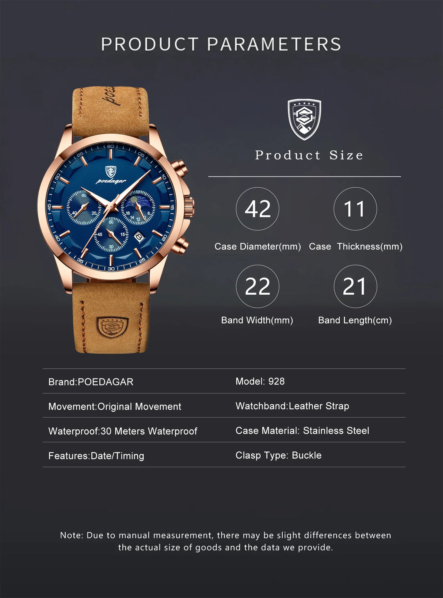 POEDAGAR Men Quartz Watch Luxury Sports Waterproof Chronograph Luminous Date Man Wristwatch Business Leather Men's Watches Clock