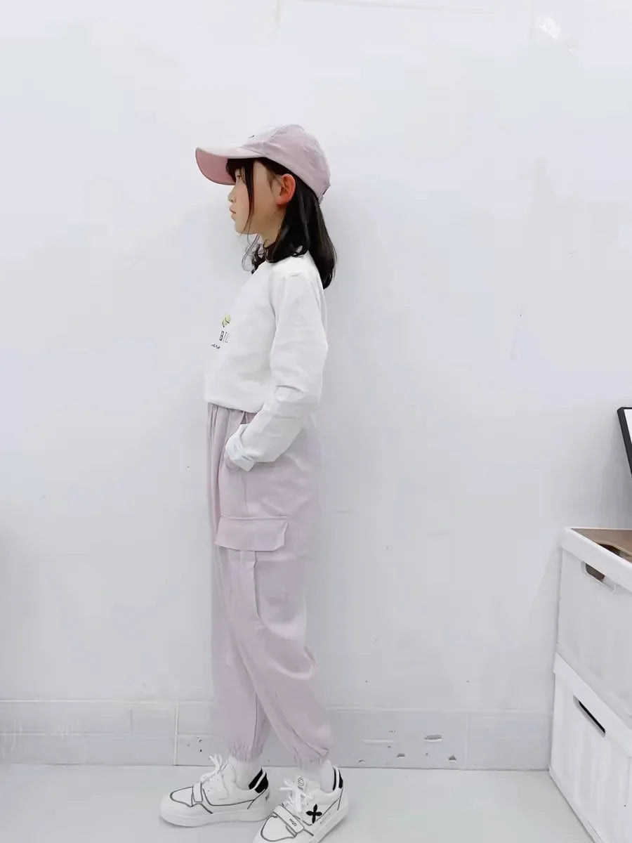 Children's Set for Girls Short T Shirt + Long Pant Loose Simple Style Two Pieces for Teenager Clothes Loungewear Outfit