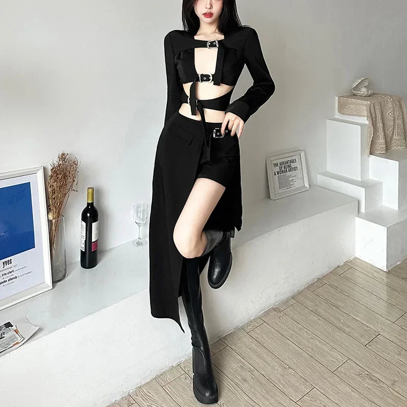 مجموعة اروين التجارية ARWEN&AJH GROUP  2024 European  Gothic Skirts Goth Dark Patchwork Sexy Mini Women Grunge Irregular Hem High Waist Cargo Skirt Hip Hop Black Summer