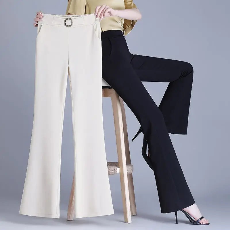 ARWEN & AJH GROUP مجموعه اروين Office Lady Fashion Slim Flare Suit Pants Spring Autumn Korean Elastic High Waist Solid Women Clothing All-match Casual Trousers