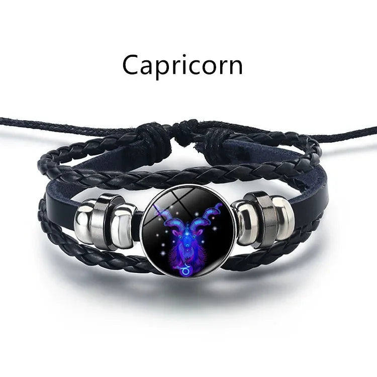 12 Constellation Zodiac Sign Charm Luminous Bracelets Men Women Vintage Multilayer Wrap Leather Bracelet Bangle Birthday Gift