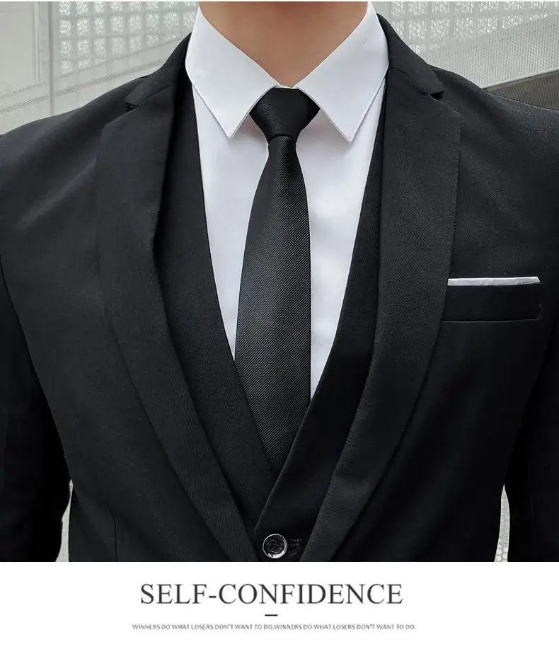 2023High-quality solid color (suit + vest + trousers) Men's business formal suit 3/2 business suit bridegroom and best man