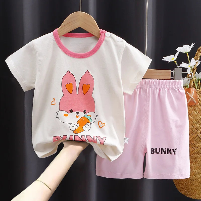 2PCS Children Clothing Suit summer cartoon Children's Sets Cotton T-Shirts Shorts Boys Girls Short sleeve Kids Clothes