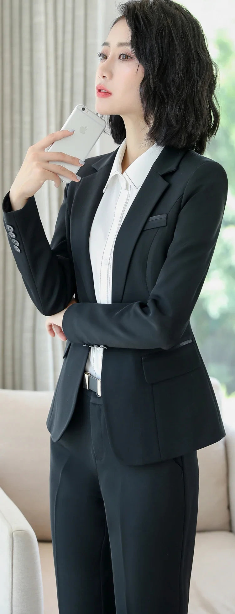 Spring Black Gray Blazer Set for Women Uniform Lady Work Outfit with Skirt Office Suits Female Formal Elegant 2 PCS